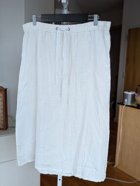 Eileen Fisher White Linen-Blend Midi Drawstring Skirt XL